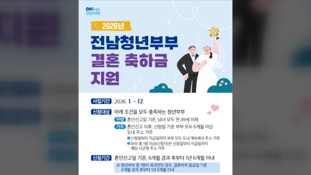 전남도 청년 부부에 결혼축하금 '200만원'